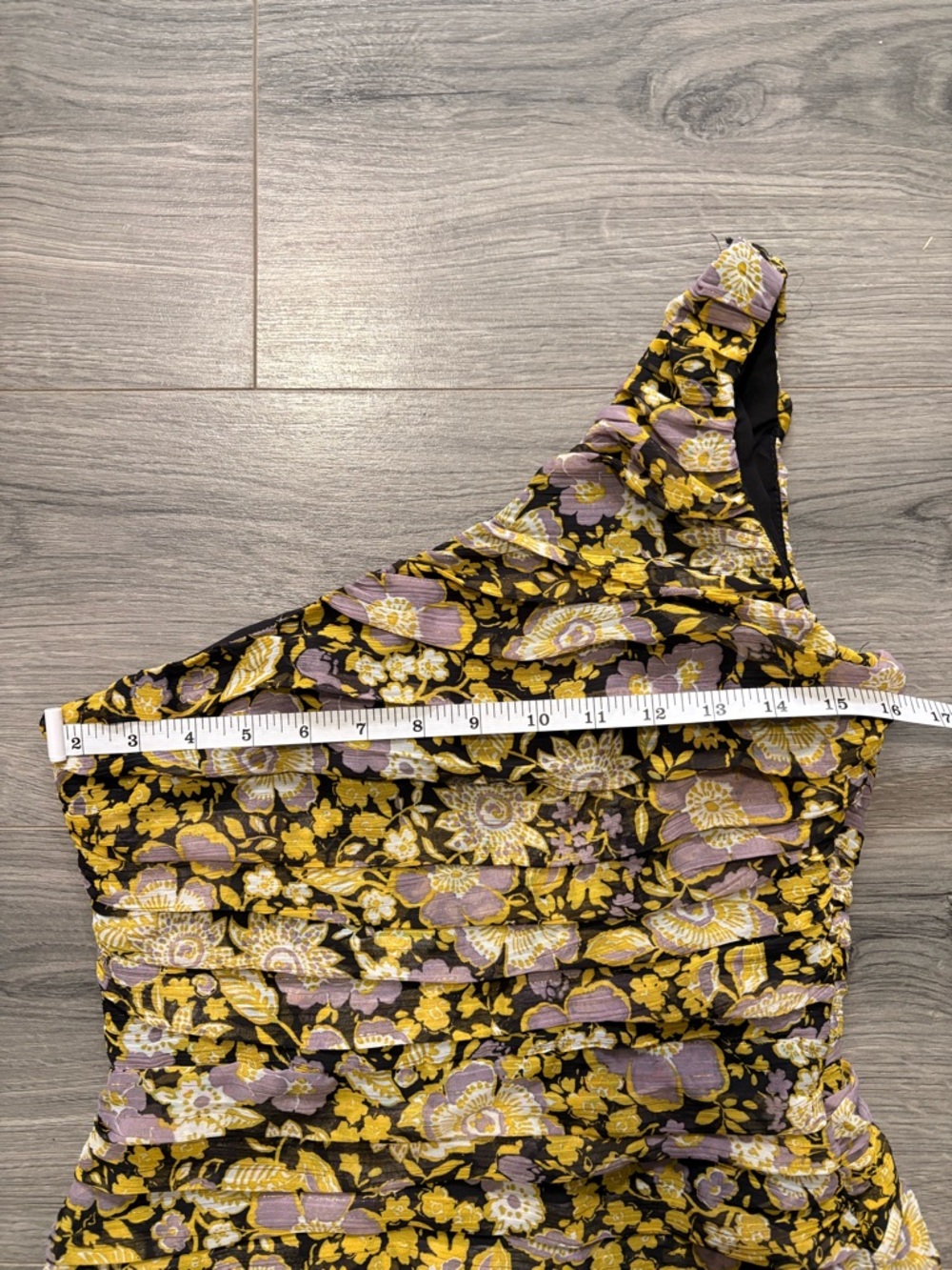 Zara One-Shoulder Floral Dress in Black, Yellow & Lavender - Picture 2 of 8